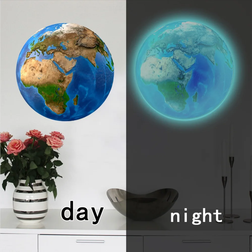 

New Luminous blue earth Cartoon DIY 3d Wall Stickers for kids rooms wall sticker Home decor Living Room glow in the dark stars