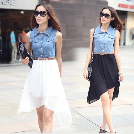 Black Denim Chiffon Dress