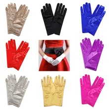 1 шт., женские атласные Короткие перчатки на запястье для девушек, гладкие вечерние, вечерние, формальные, выпускные, костюм, стрейч-перчатки, красные, белые, этикеты, перчатки