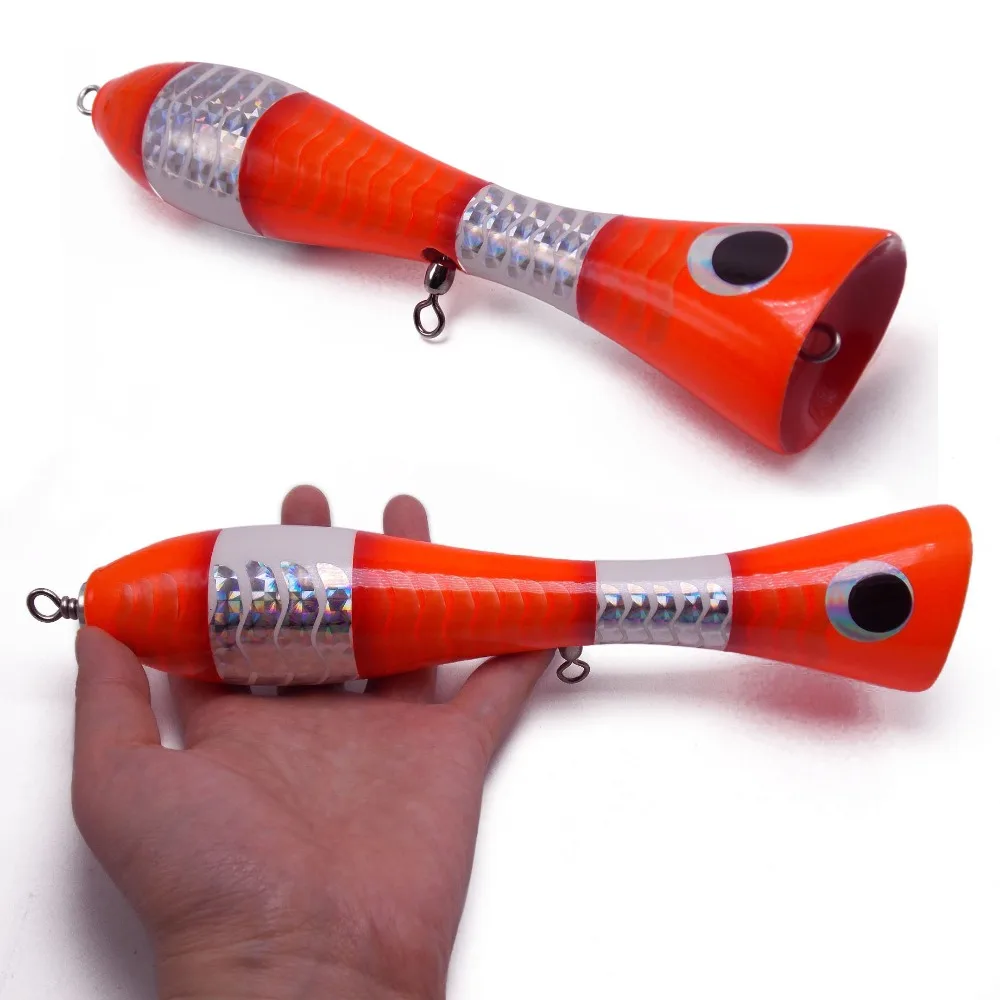 

CATCHSIF 1PK Surface Wooden Boat Fishing Popper 5.5oz Long cast Hard Lure Big Game Bait 25cm
