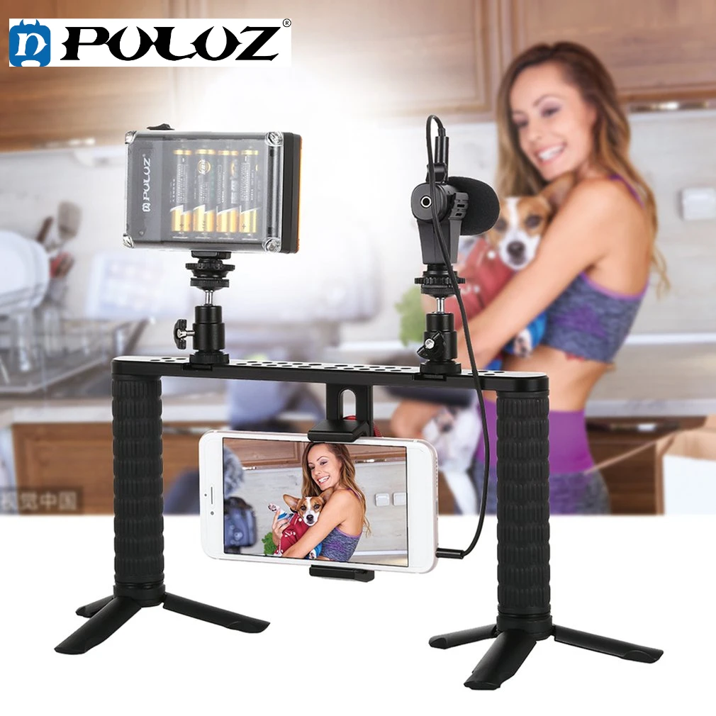 

PULUZ 4 in 1 Live Broadcast Handle Stabilizer YouTube Vlogging Smartphone Video Filmmaking Recording Aluminum Bracket Kits