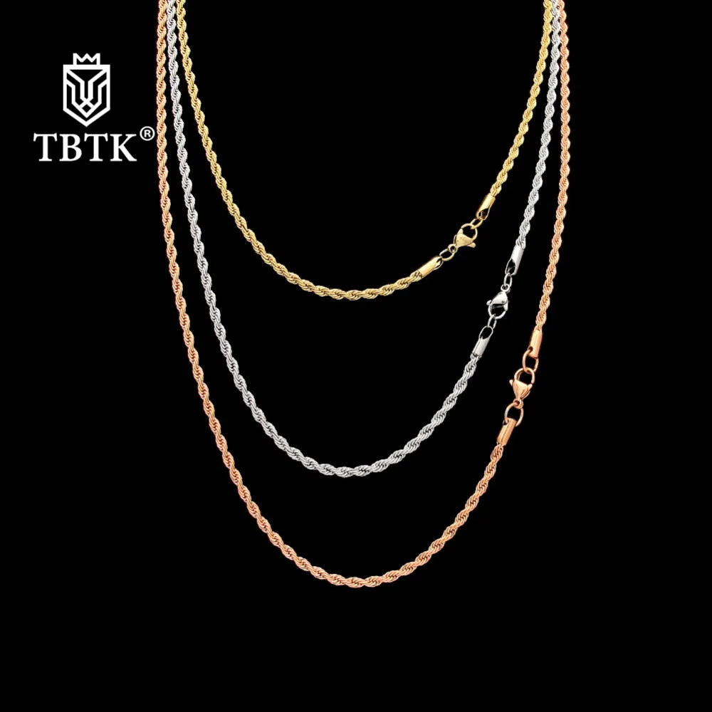

TBTK Golden Silver Rose Gold Rope Chain Simple Style Metal Trendy Link Unisex Punk Necklace