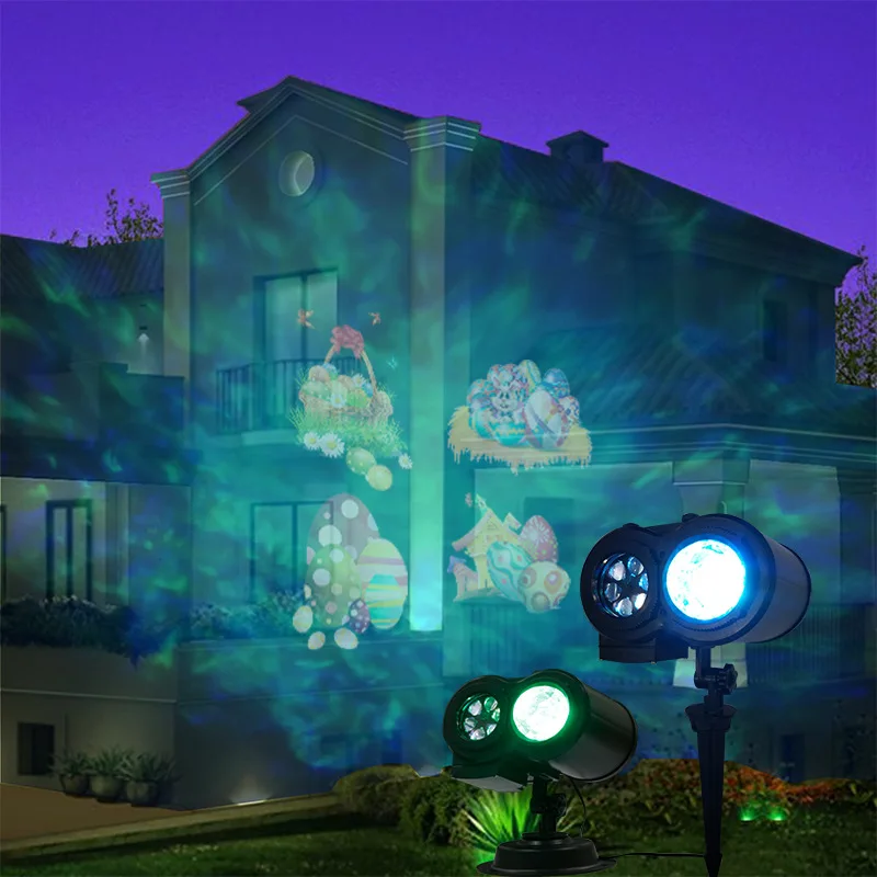 Halloween Landscape Projector Projection Lamp Led Card Double Tube Water Pattern Lawn Light Holiday Christmas Stage Decoration