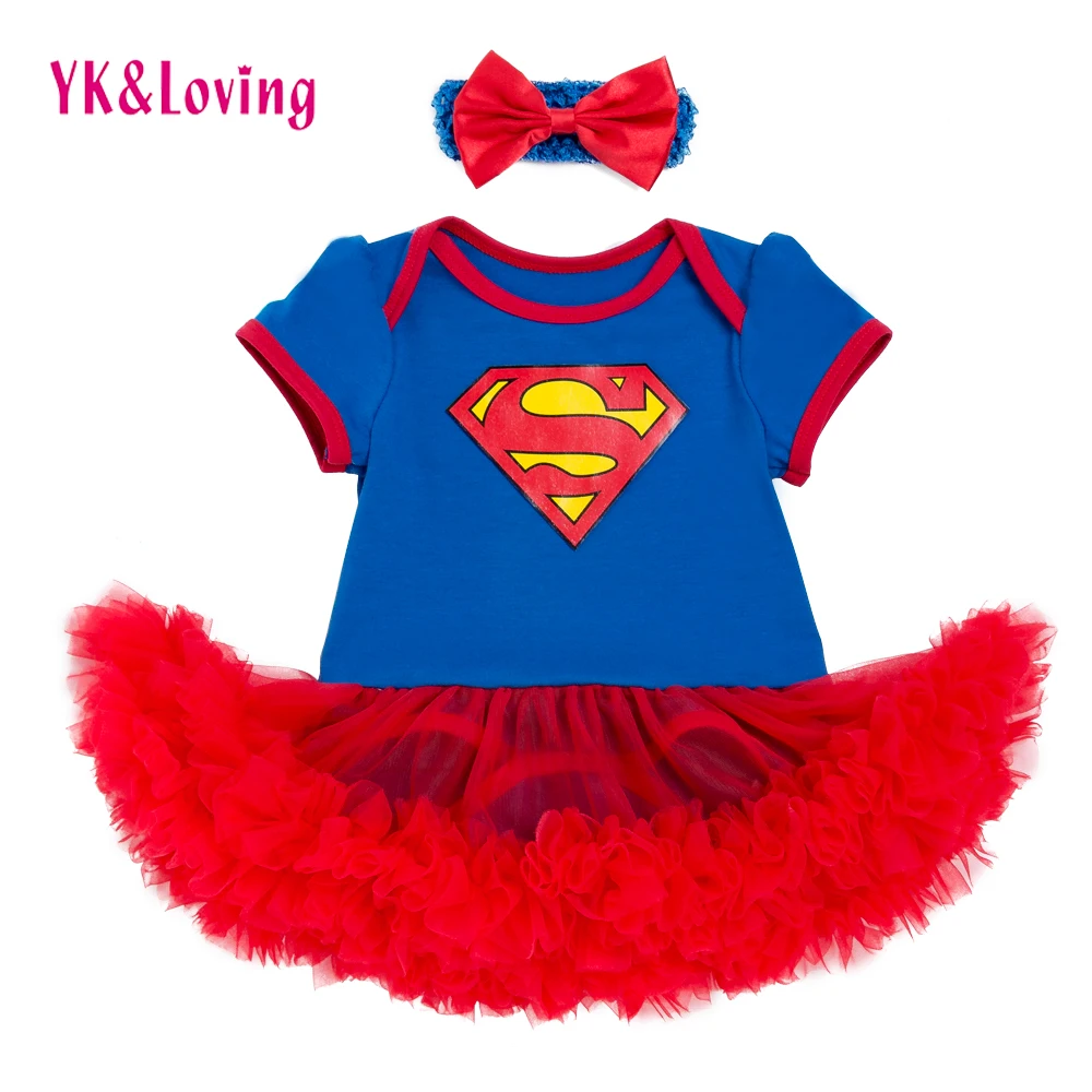 

New Style Newborn Dress Baby Clothes Girls Superman Blue Rompers Ruffle Toddler Tutu Dresses Girl Party Clothes for Birtthday
