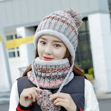 Winter Women Knitted Hat Scarf Female Warm Hat Scarf Set Fashion Wool Thickening Hat Set Casual Snow Caps