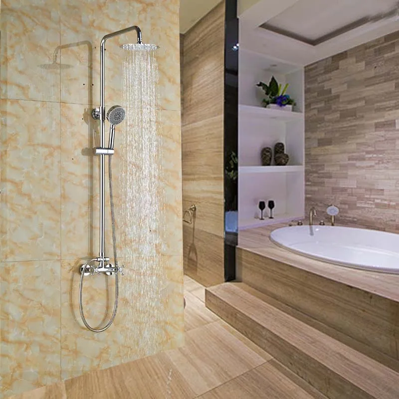 Two Handles Shower Faucet Complete Set 8" Ultrathin Showerhead