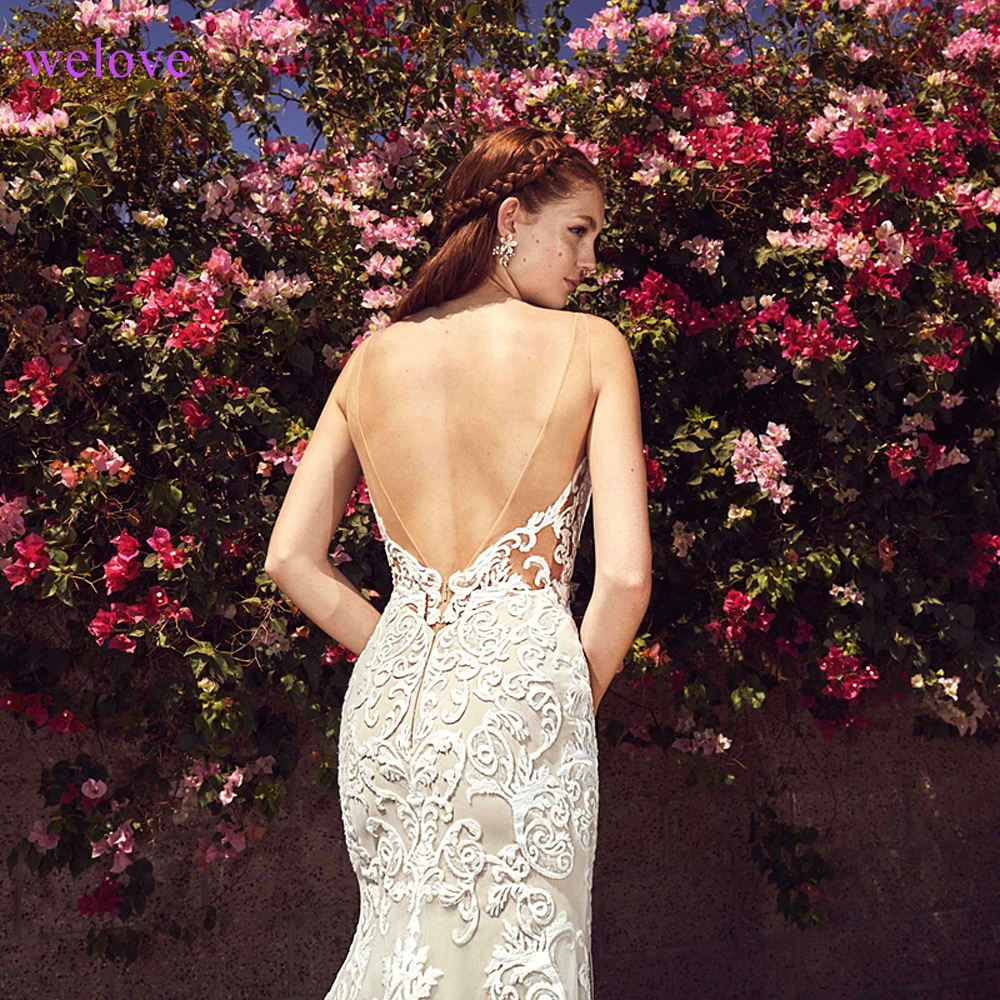 

White Backless Lace Mermaid Wedding Dresses 2019 New Sexy Fishtail Wedding Gown Bride Dress Vestido De Noiva Robe De Mariage