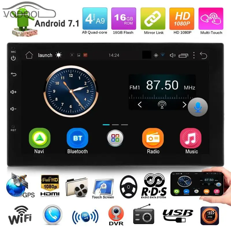 

7" Touch Screen MirrorLink Bluetooth Android Car Stereo MP5 Player GPS Navigator Auto 2 Din FM Radio Autoradio Support DVR