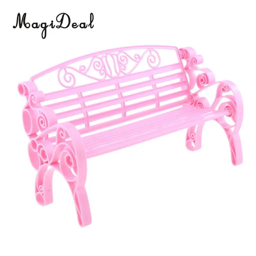 Pink 1/6 Scale Dollhouse Miniature Park Bench for Dolls House Garden Yard Furniture Decor Dolls Acc Model Toy