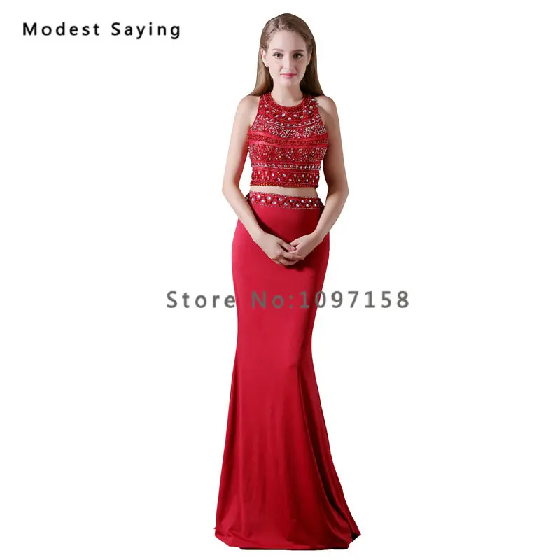 dark red Элегантный темно-красный Русалка beaded Crop Top Выпускные платья со стразами Формальные девушка Выходные туфли на выпускной бал платье Vestido De formatura A006 - Цвет: dark red