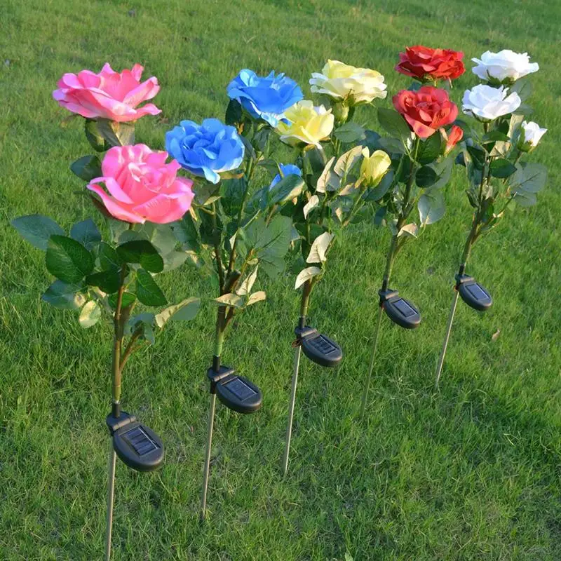 3LED Солнечная имитация цветка розы свет водонепроницаемый сад газон пейзаж лампа искусственный цветок «Роза» лампы Солнечный свет