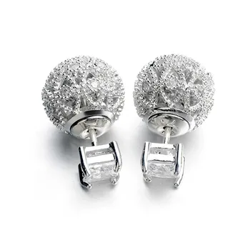 

European 925 silver needle hollow carved small ball earrings female crystal from Swarovskis simple temperament wild