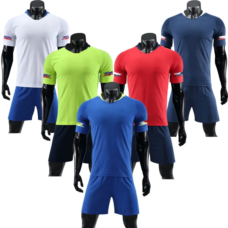 Men's blank short sleeve soccer jerseys men 5 colors football jerseys and shorts adult plain soccer sets customize any logos