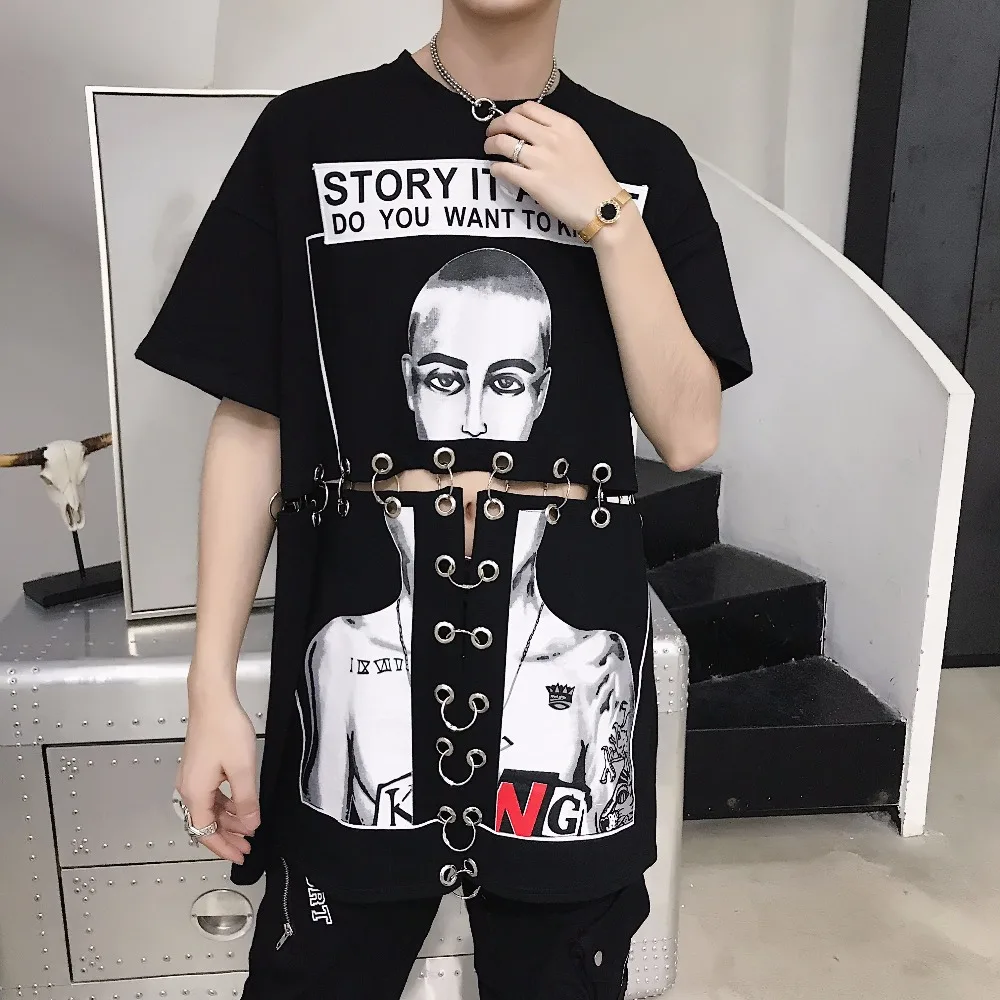 

2019 New Men's clothing Fashion personalities men's loose T-shirt summer Korean version nightclub DJ costume