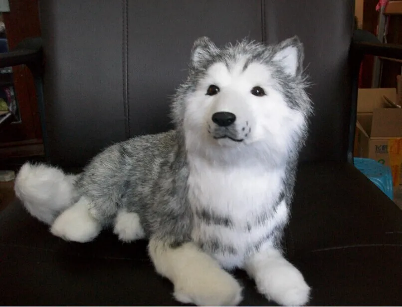 

simulation animal about 31x20x17cm prone husky dog polyethylene & furs handicraft home decoration gift w5566