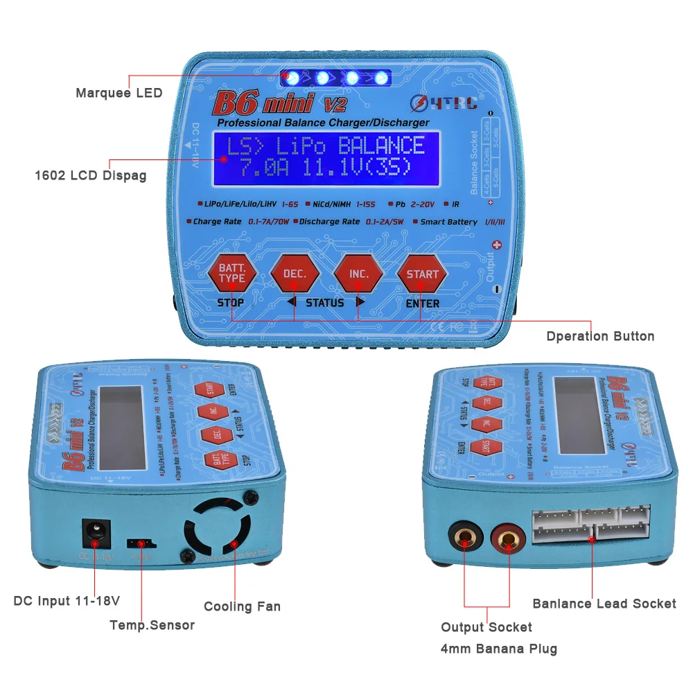 

HTRC 2017 New iMax B6 Mini V2 70W Digital RC Battery Balance Charger PB Lipo Lihv LiIon LiFe NiCd NiMH Smart Battery Discharger