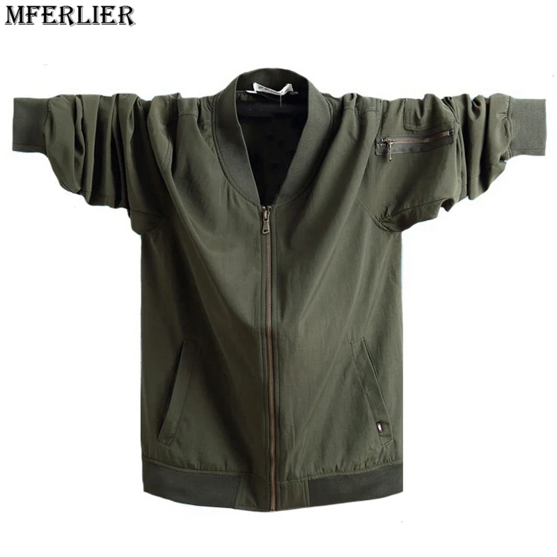 

MFERLIER autumn High quality sense men plus size big 5XL 6XL 7XL jackets Upscale pocket zipper casual bomber jackets armygreen