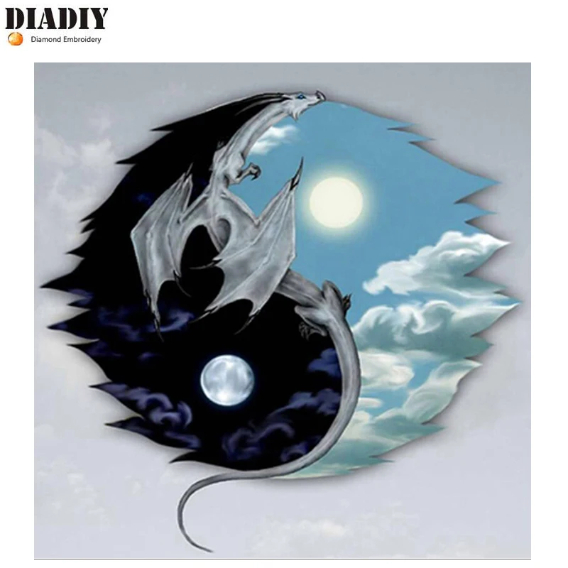 DIADIY Needlework Diamond Embroidered Dragon and Moon Painting Living Room Decoration Chinese Style Handmade 5D Cross | Дом и сад