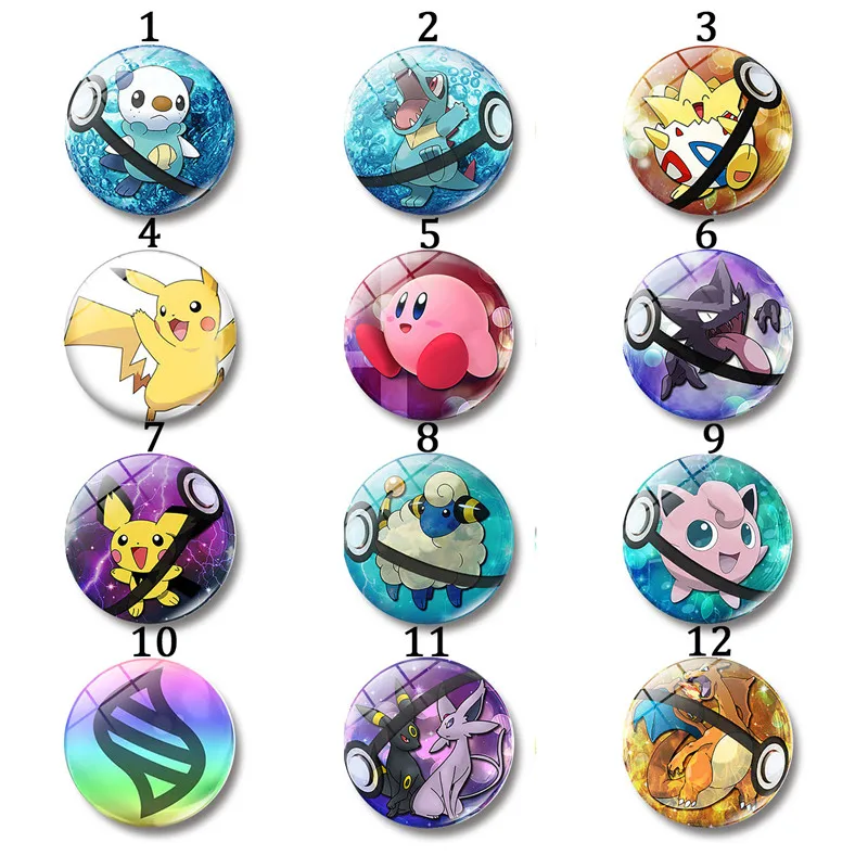 Pokemon 12-30mm Round Glass Cabochon Pokemon Go Photo Cameo Cabochon Setting Supplies for Jewelry Accessories Handmade Wholesale