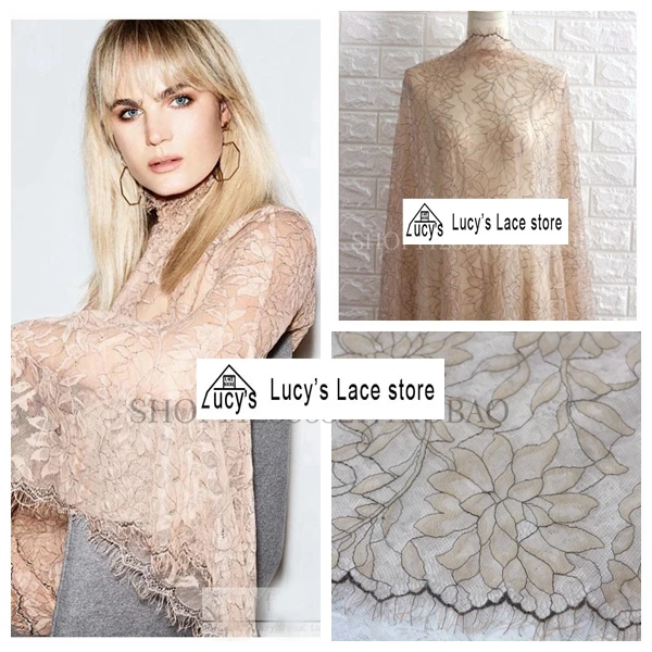 

New Khaki color eyelash lace tissue 1.5x3 meters/piece super thin and soft quality!2018 high end lady dress and gowns sewing!