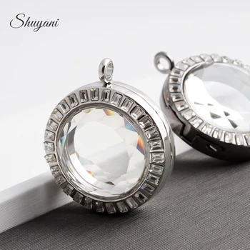 

5pcs/lot Fashion Mix colors Big 33mm Round Floating Locket Rhinestone Magnetic Glass Memory Locket Pendant