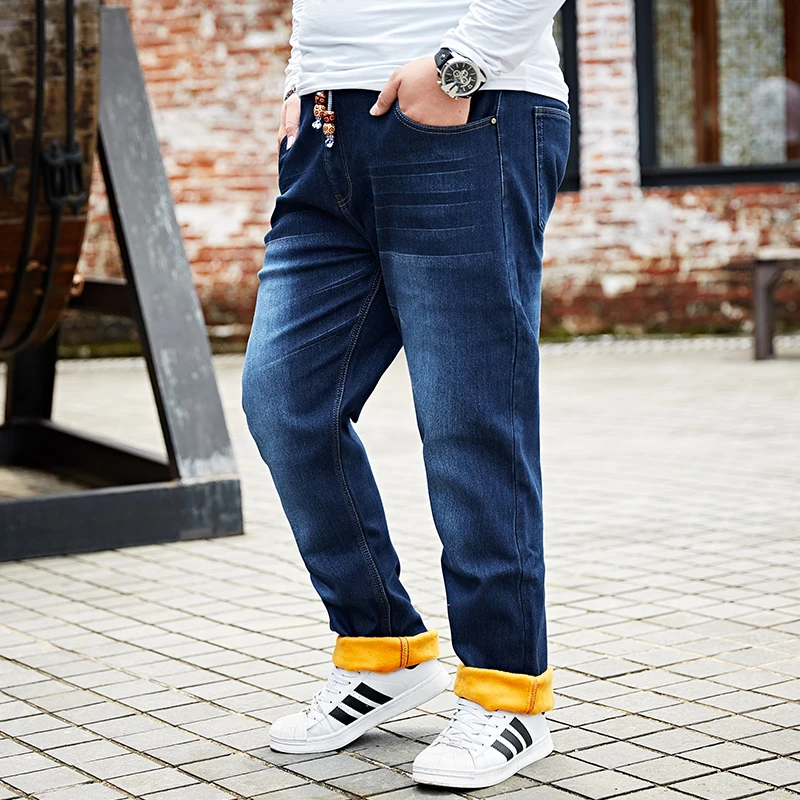 Mens Winter Stretch Thicken Jeans Warm Fleece Lined Straight Jeans ...