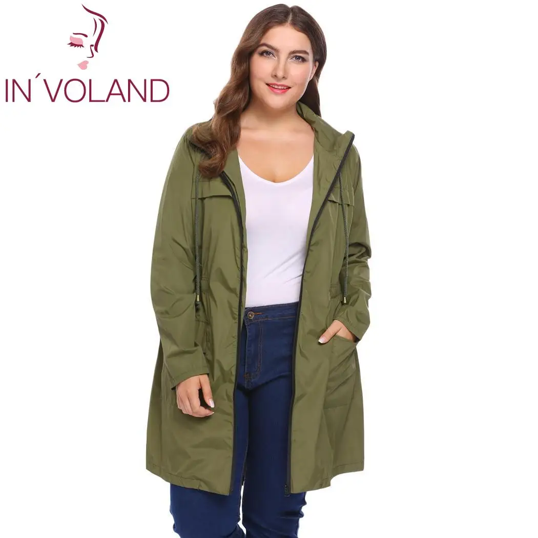 

IN'VOLAND Plus Size Women Jacket Coat Hoodie Winter Autumn Drawstring Zipper Loose Windbreaker Large Rain Overcoat Big Size