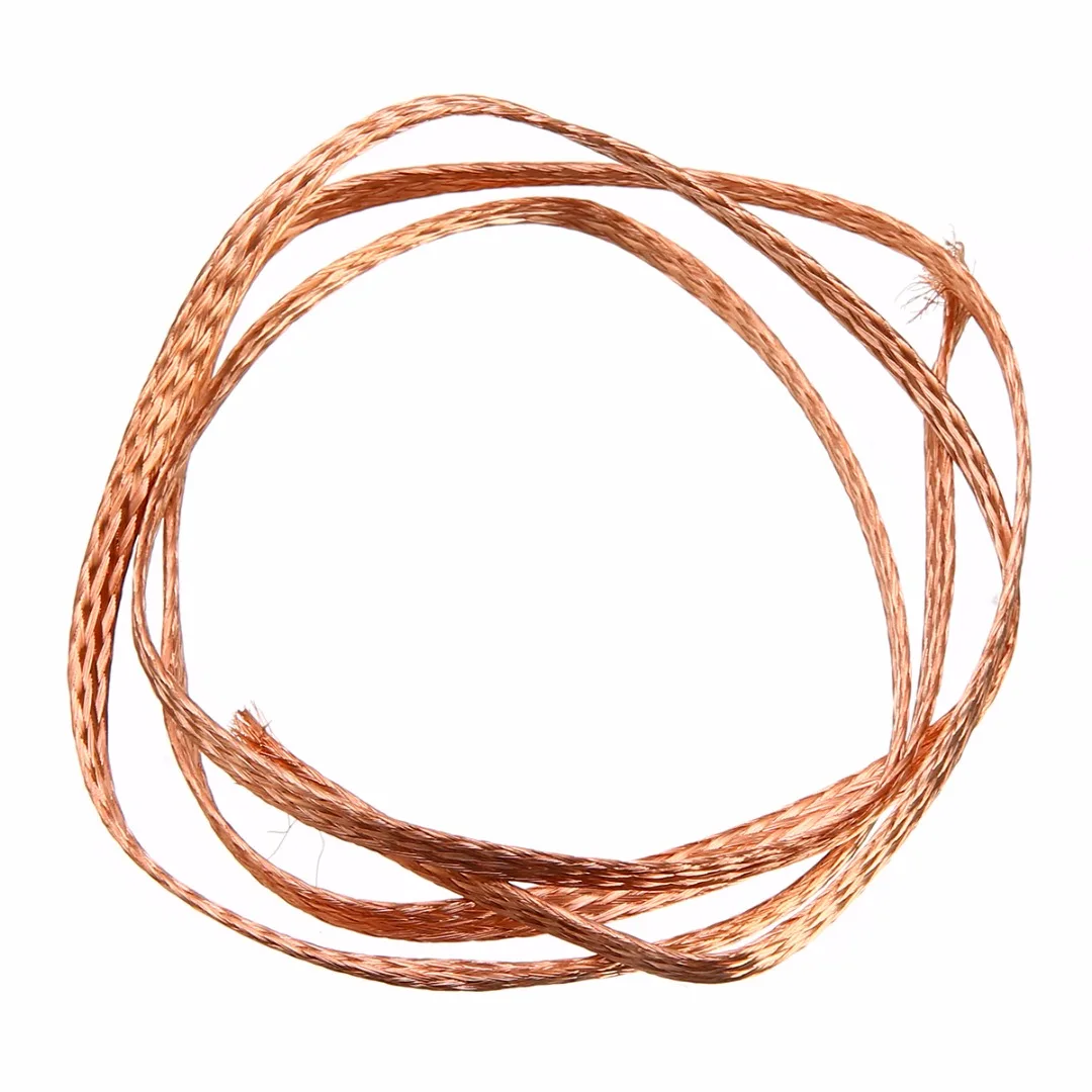 New Flat Pure Copper Braid Cable Bare Copper Braid Wire 1m 3.3ft Length x 6mm Width For Connecting Ground Lead