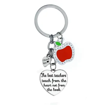 

12PC/Lot Apple Love Heart Charms Keychain The Best Teachers Teach From The Heart Not From The Book Keyring Teacher Jewelry Gifts