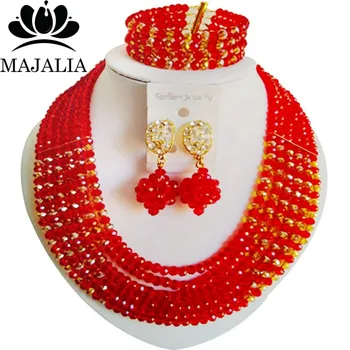 

Majalia Fashion Red and Gold champagne Nigerian Wedding African Jewelry Set Crystal Necklace Bride Jewelry Sets 6CF004