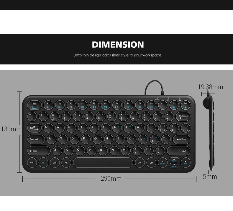 B. o. w маленькая клавиатура легкая портативная 78 клавиш клавиатура ультра-тонкая проводная USB Мультимедийная мини-клавиатура для ПК
