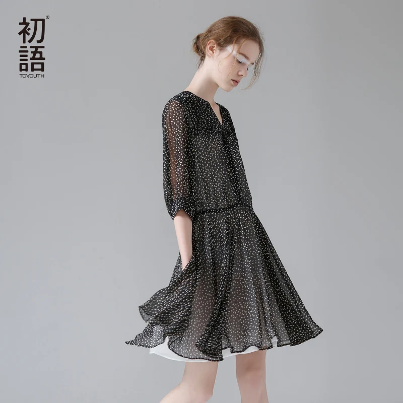 

Toyouth Vestidos Mujer 2019 Summer Floral Chiffon Dress All-Match Midi Dresses Women Casual V-Neck Half Sleeve Bodycon Robe