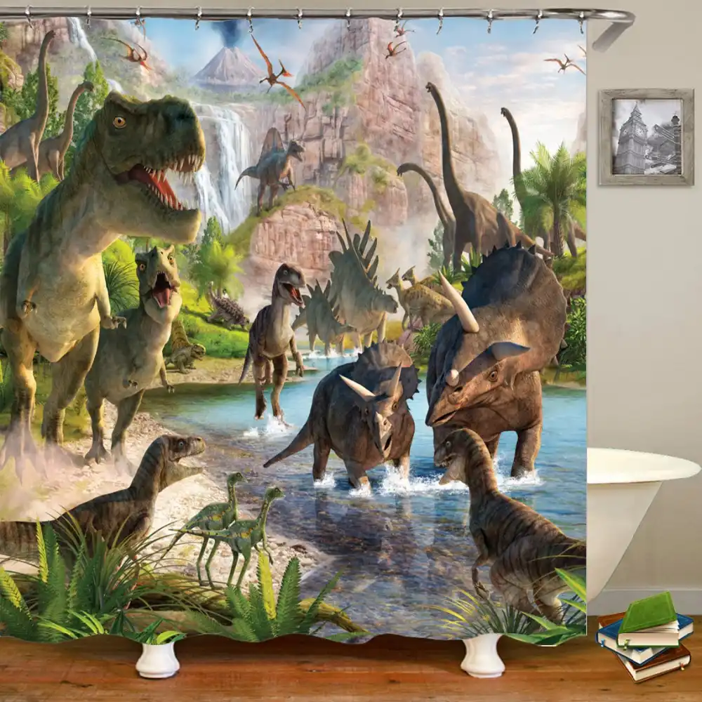 Novelty 3d Dinosaur Shower Curtain Funny Dinosaur Bathroom Curtain