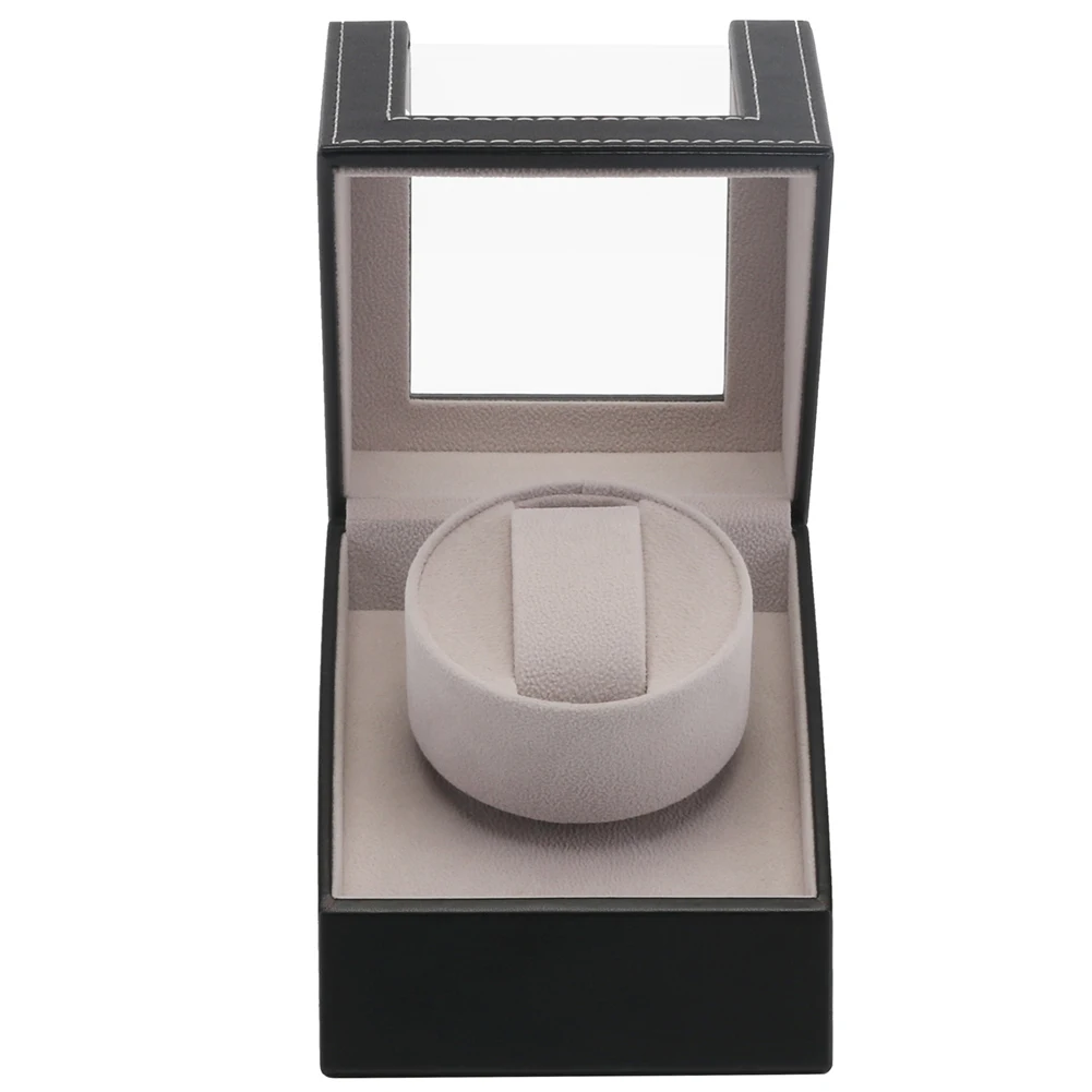 

US Plug Shopping Mall Display Box Transparent Cover Watch Winder Automatic Mechanical Holder Motor Shaker PU Leather Organizer