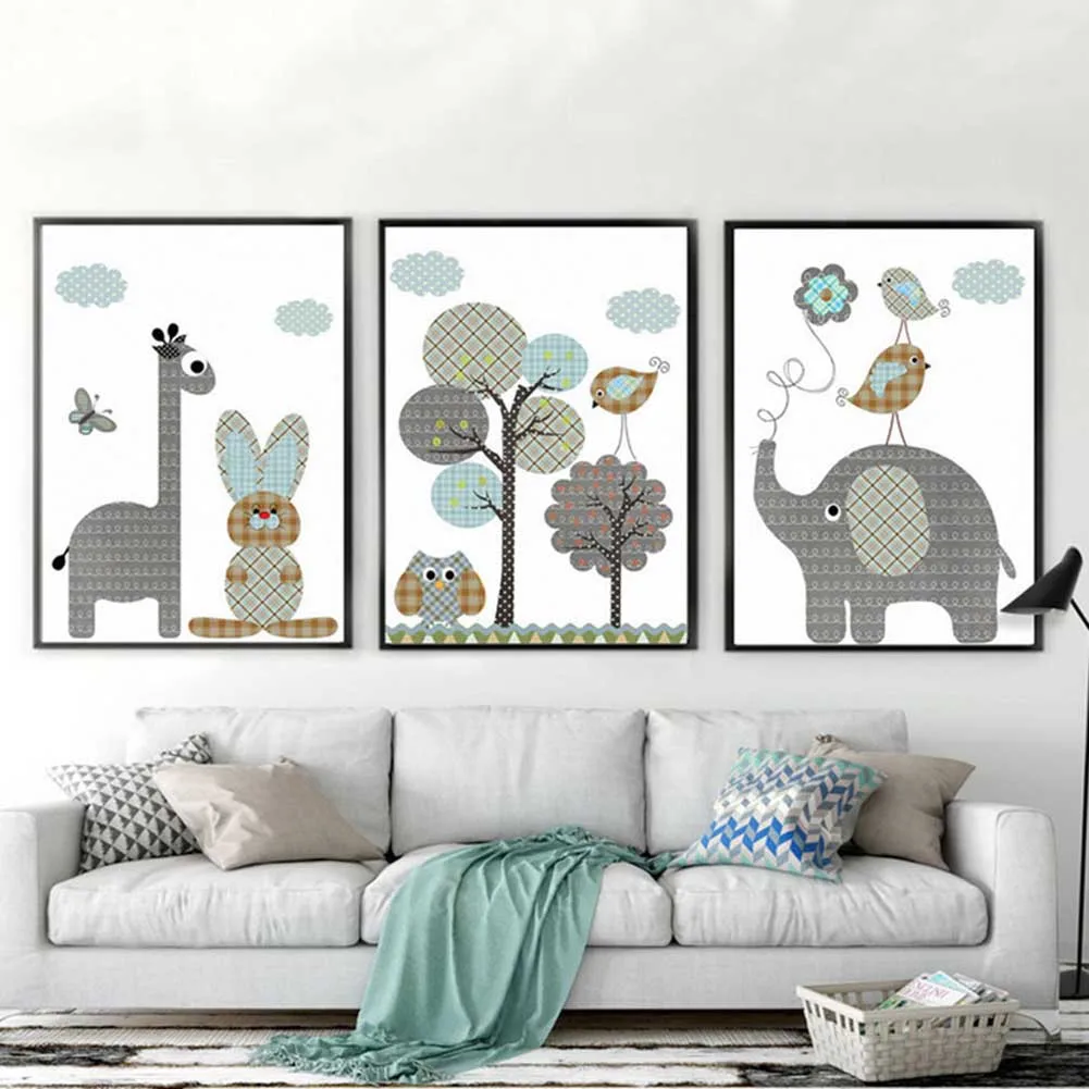 

Giraffe Rabbit Animals Canvas Painting Nordic Cartoon Oil Pictures Wall Art Baby Nursery Rooms Poster Home Decor Unframed