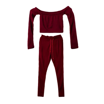 

Two piece set Women Crop Top Blouse Off Shoulder Slash neck Pants Trouser Outfits women's suit costume women's tracksuits