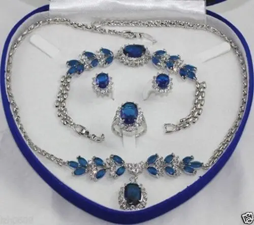 

Fast shipping +women's jewelry aquamarine gem Earring Bracelet Necklace Ring set (A0503)