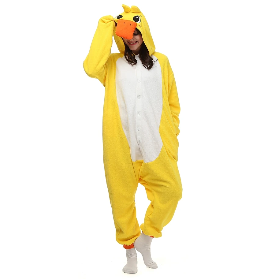 

Adults Polar Fleece Kigurumi Little Yellow Duck Costume Animal Onesies Pajamas Halloween Carnival Masquerade Party Jumpsuit