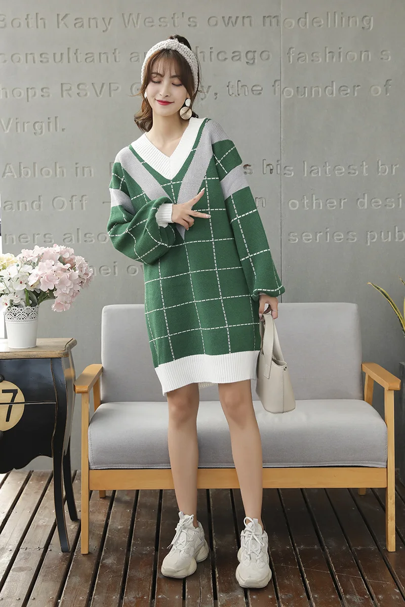 Loose Knitted Sweater V Neck Sweater Female 2018 Women Sweaters dress Pullovers Autumn Long Sleeve Sweater Jumper (16)