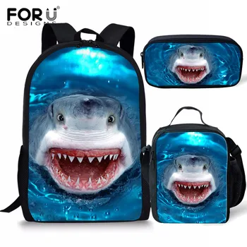 

FORUDESIGNS Shark Printing School Bags for Boys Children Kids Backpack 3pcs/set Lunch Pencil Book Bag Mochila Escolar 2019 New