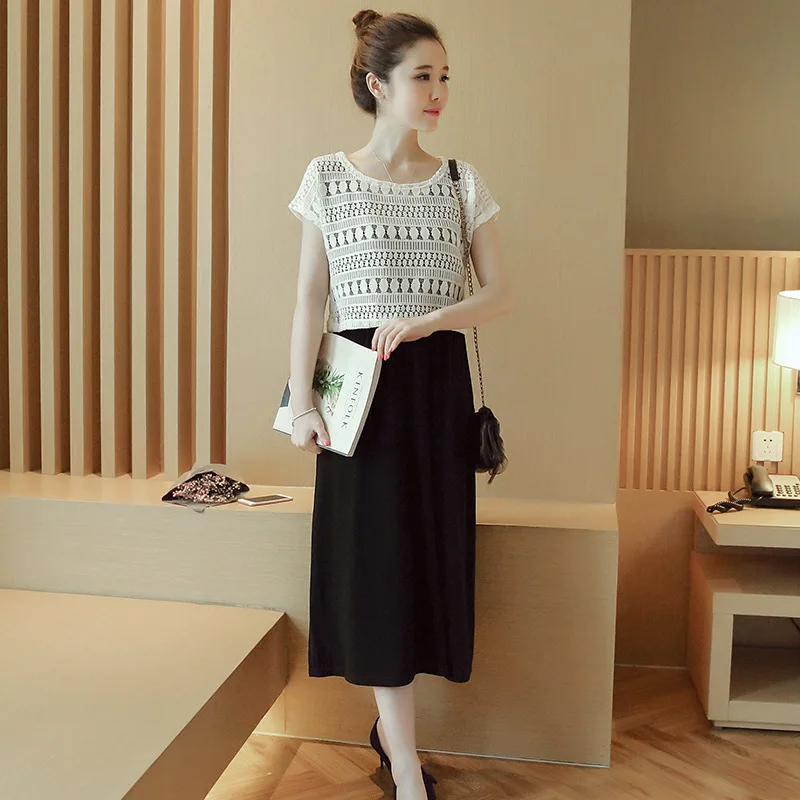 

2PC Sets Nursing Maternity Dresses For Pregnant Women Clothes Short Sleeve Feeding Pregnancy Dress Vestidos Maternity Clothing