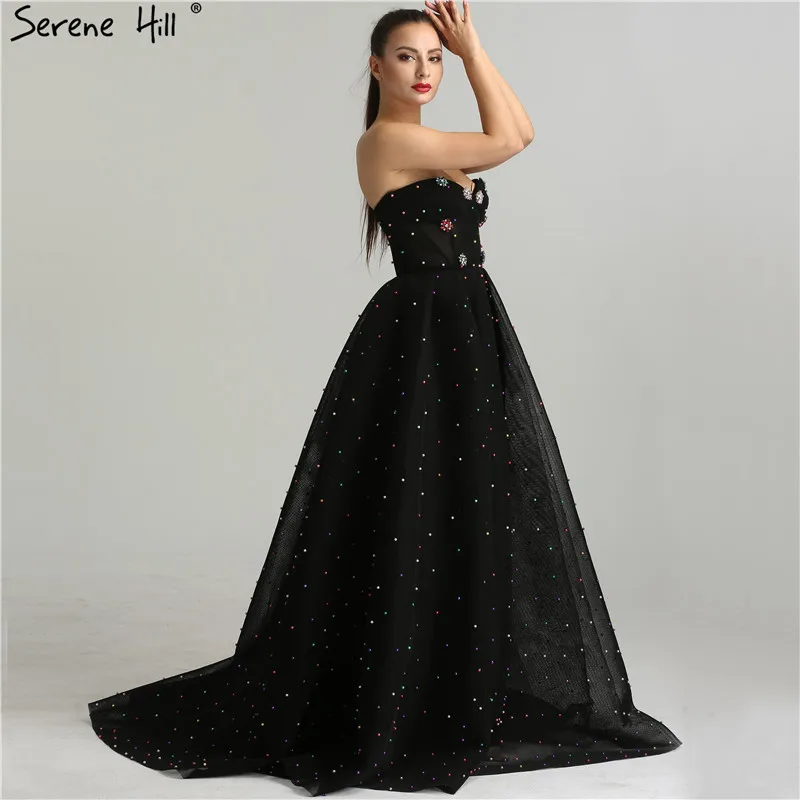 Черное Милое сексуальное Тюлевое платье для выпускного вечера, новейшие бриллиантовые жемчужины с открытыми плечами, модные вечерние платья LA6347