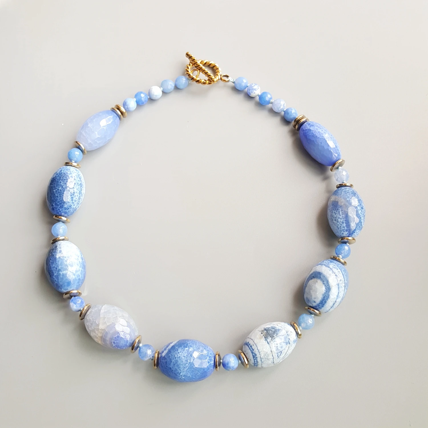 Lii Ji настоящий агат синий камень гематит бусины ожерелье застежка 53 см