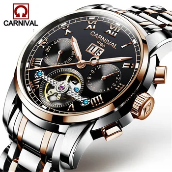 

Mens Multifunction Automatic Mechanical Watches Carnival Men Luxury Tourbillon Watch Male Stainless Steel Wristwatches Relogios