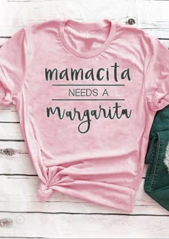 

mamacita needs a margarita T-Shirt Summer Short Sleeve Pink Clothing Tee Announcement Trending Mom gift tops girl t shirts