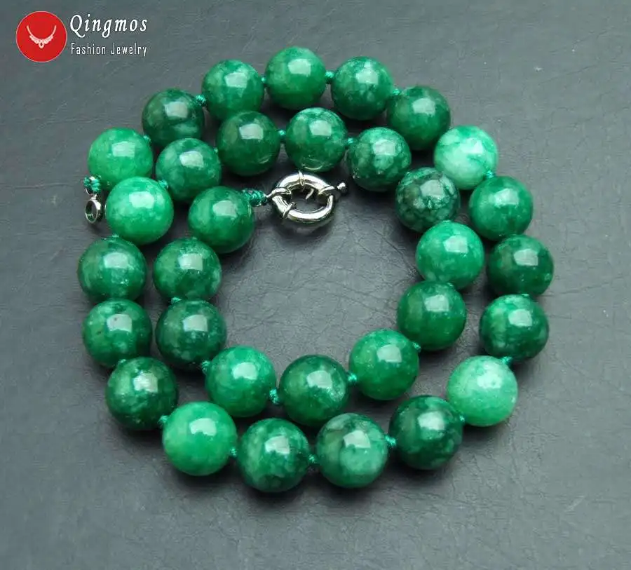 Qingmos модные натуральные нефриты ожерелье для женщин с 12 мм круглые темно-зеленый нефрит камень Чокеры ожерелье s ювелирные изделия 17 ''nec6554