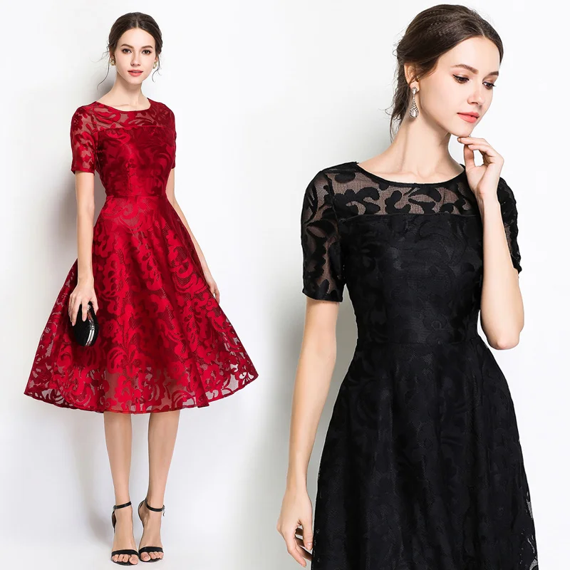 FGLAC 5XL Lace Dress summer short sleeved Casual Slim lace dress Fashion O-neck Sexy Hollow Out Dresses Women Vintage Vestidos FGLAC 5XL Lace Dress summer short sleeved Casual Slim lace dress Fashion O-neck Sexy Hollow Out Dresses Women Vintage Vestidos