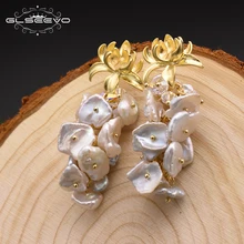 GLSEEVO, натуральный пресноводный барочный жемчуг, висячие серьги для женщин, свадебные висячие серьги в виде цветка, роскошные ювелирные изделия ручной работы GE0310