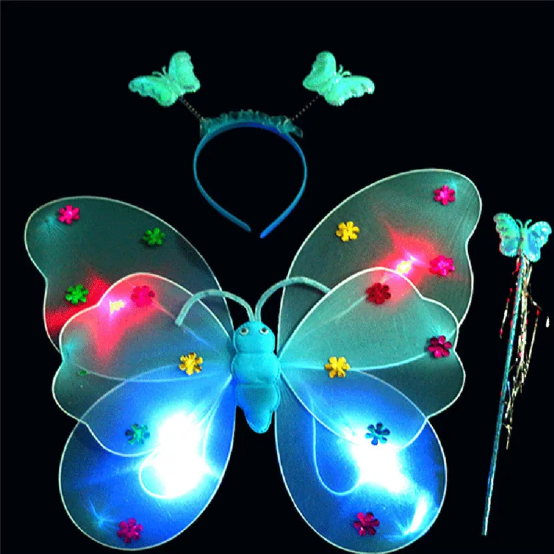 A#3 шт./компл. для девочек светодиодный мигающий свет крылья волшебной бабочки палочка повязка на голову костюм игрушка - Цвет: Белый