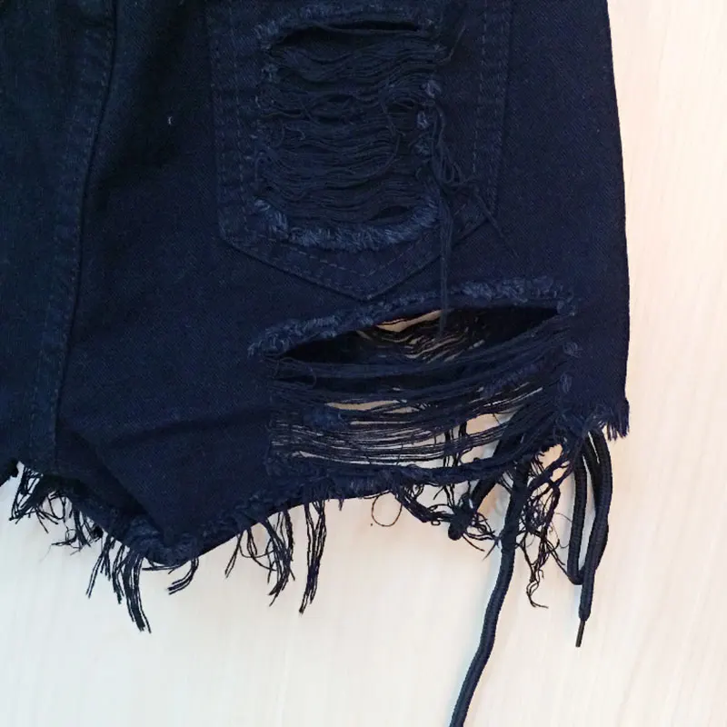Сексуальные бандажные джинсовые шорты на шнуровке, Женские однотонные черные летние шорты с дырками, джинсовые женские обтягивающие рваные штаны со средней талией
